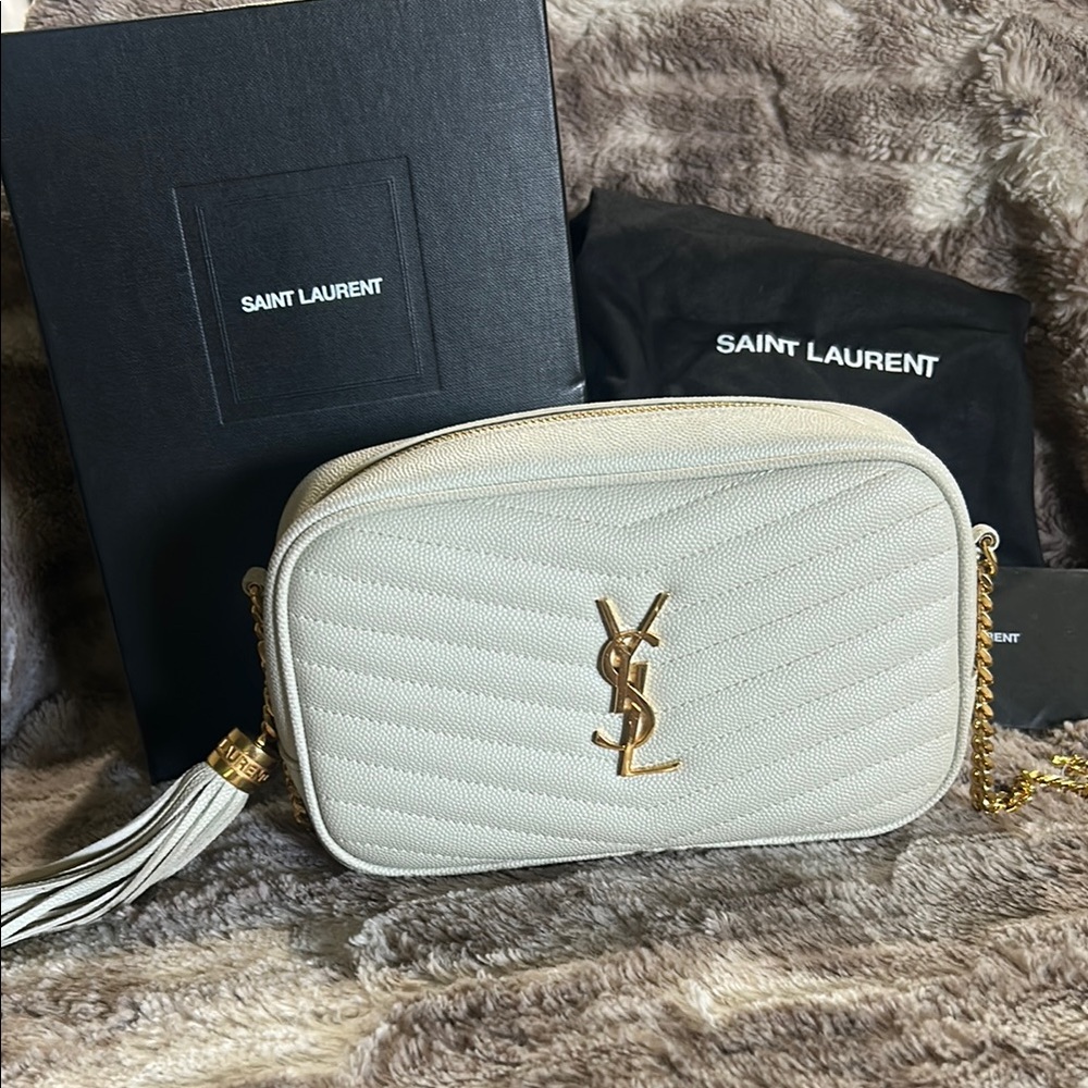 Saint Laurent Cream Gold Quilted Crossbody Bag